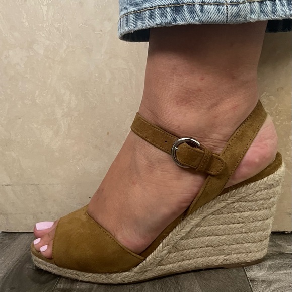 Prada Tan Suede Wedge Sandals - Picture 1 of 6